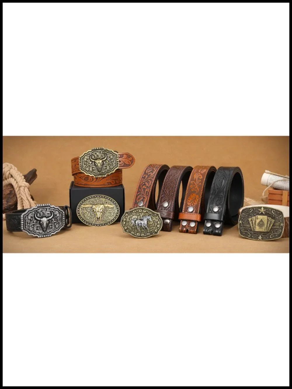 Genuine Leather Cowboy Belt 2 Pack Western Belt Buckle Set for Men Women